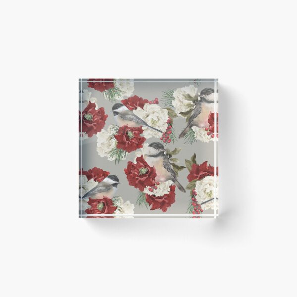Item preview, Christmas Pattern Chickadee Bird Berries and Flowers 6 designed and sold by The Willow Of  Rain City.