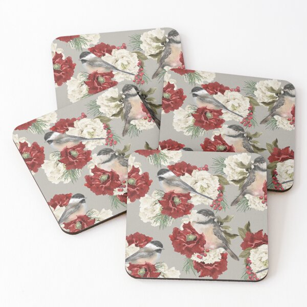 Item preview, Christmas Pattern Chickadee Bird Berries and Flowers 6 designed and sold by The Willow Of  Rain City.