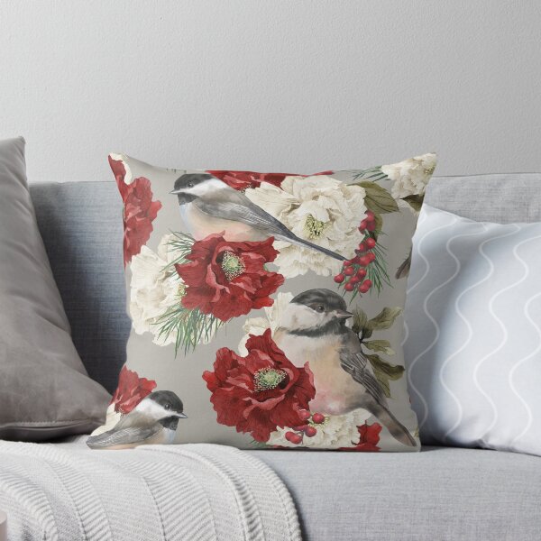 Item preview, Christmas Pattern Chickadee Bird Berries and Flowers 6 designed and sold by The Willow Of  Rain City.