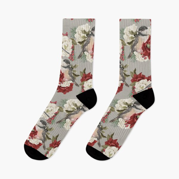 Item preview, Christmas Pattern Chickadee Bird Berries and Flowers 6 designed and sold by The Willow Of  Rain City.
