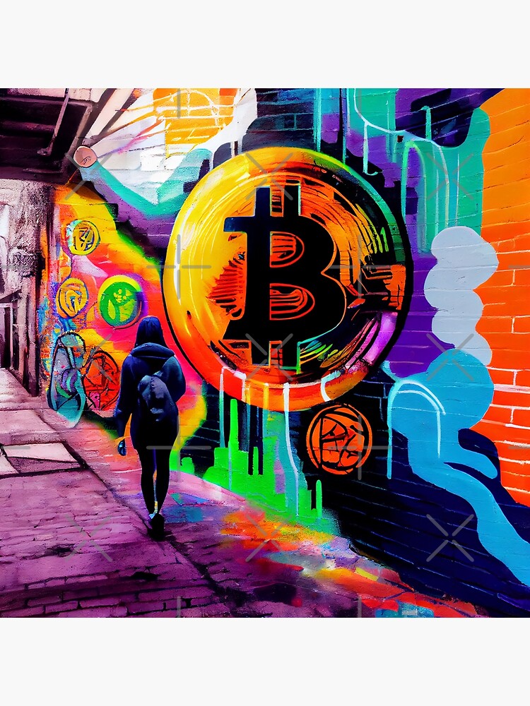 Bitcoin Yellow Teal Graffiti Canvas Print. retailer Bitcoin Abstract Office Decor Cryptocurrency Wall Art Home Office Bitcoin Graffiti