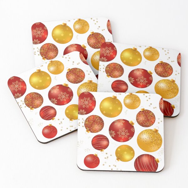 Item preview, Christmas pattern in gold and red baubles on white: celebrate the holidays with bright decorations designed and sold by Ofeefee.
