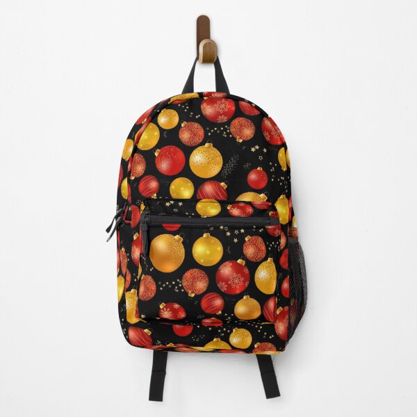 Item preview, Christmas pattern in gold and red baubles on black: celebrate the holidays with bright decorations designed and sold by Ofeefee.