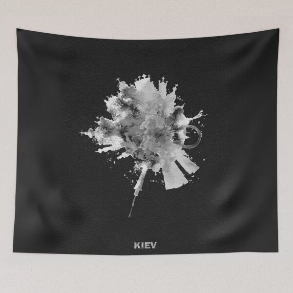 Item preview, Kiev, Ukraine Black and White Skyround Art / Skyline Painting (Inverted Version) designed and sold by A Deniz Akerman.