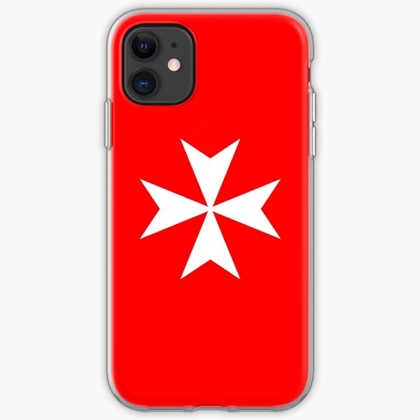 MALTA, Maltese, Amalfi Cross, Maltese cross, Knights Hospitaller, WHITE on RED. iPhone Soft Case