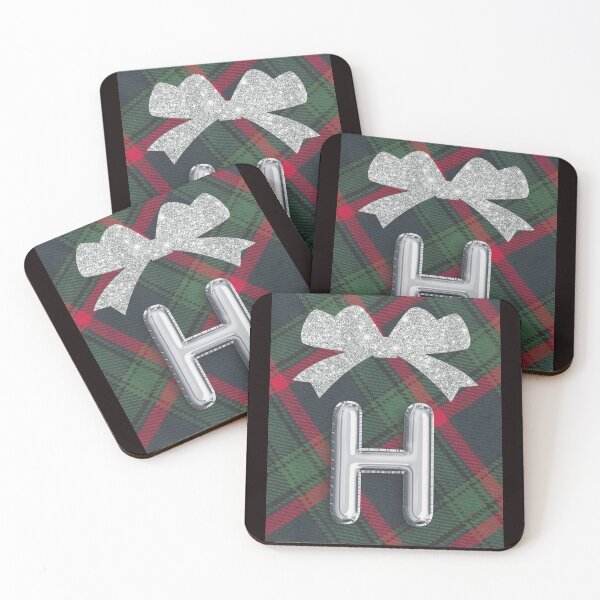 Item preview, Glorious Red and Green Plaid with  Glittering Bow and Puff Initial-H designed and sold by SunMoonBeyond.