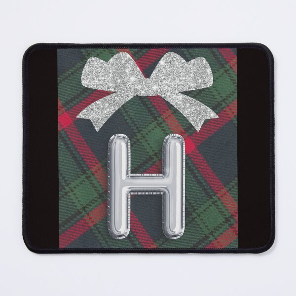 Item preview, Glorious Red and Green Plaid with Glittering Bow and Puff Initial-H designed and sold by SunMoonBeyond.