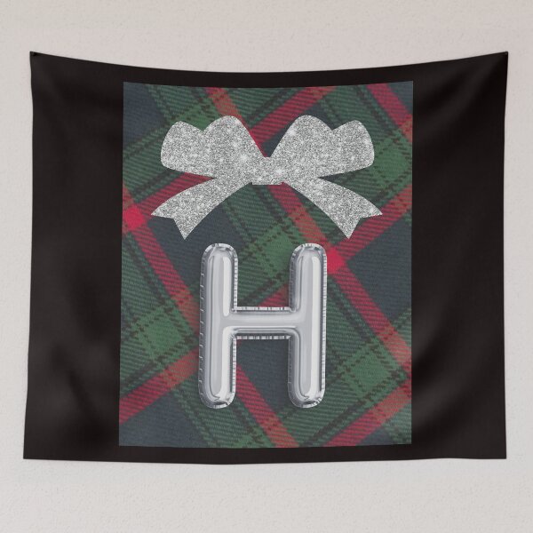 Item preview, Glorious Red and Green Plaid with  Glittering Bow and Puff Initial-H designed and sold by SunMoonBeyond.