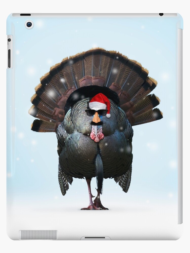 cool christmas turkey wearing santa hat and sunglasses ipad cases