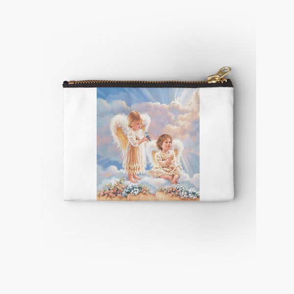 Item preview, Two Young Angel Girls on Clouds Birds Flowers designed and sold by Rowena Jones.