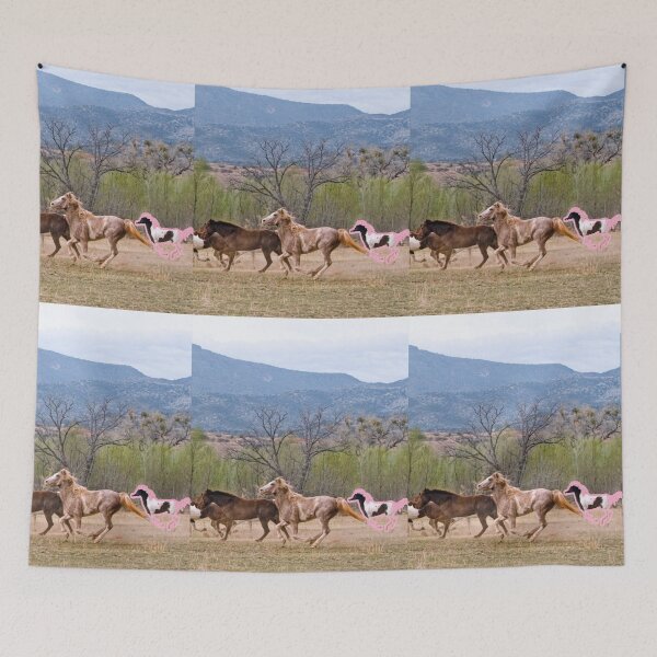 Item preview, Horses Gallop Through Field, with Paint Horse highlighted in pink designed and sold by Cowboy Folly.