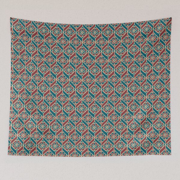 Item preview, Teal Red Beige Ethnic Pattern, Flowers, Chevrons designed and sold by Judy Adamson.