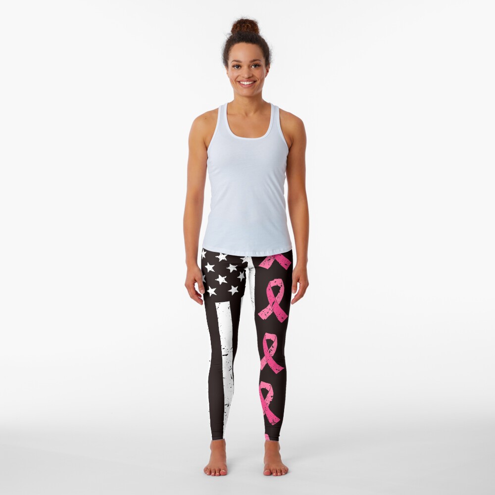 Pink Ribbon Breast Cancer Awareness Flag Hope Strength Courage Gift Tee Leggings