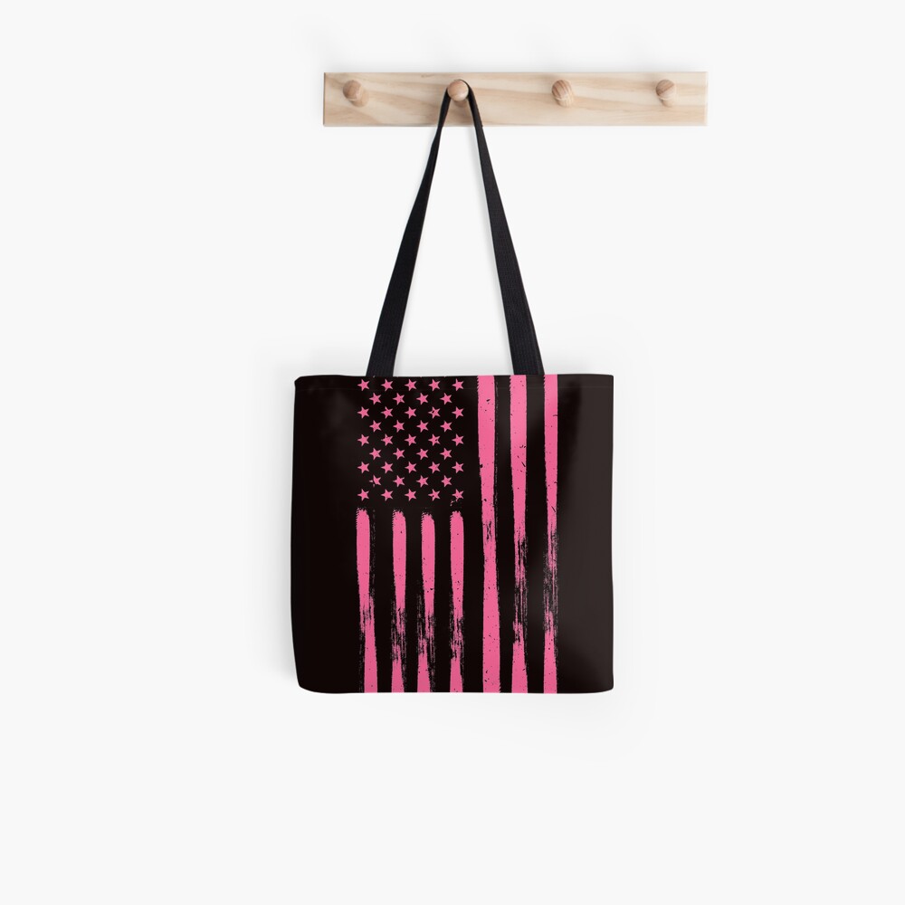 Womens Canvas Large Tote Shoulder Handbag Pink Ribbon Breast Cancer Awareness Flag Perfect Bag