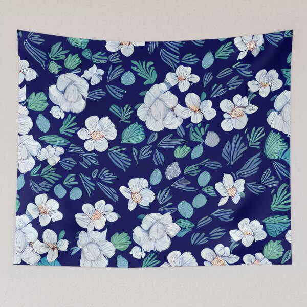 Item preview, floral white flower blue leaf patter #2 designed and sold by supeart.