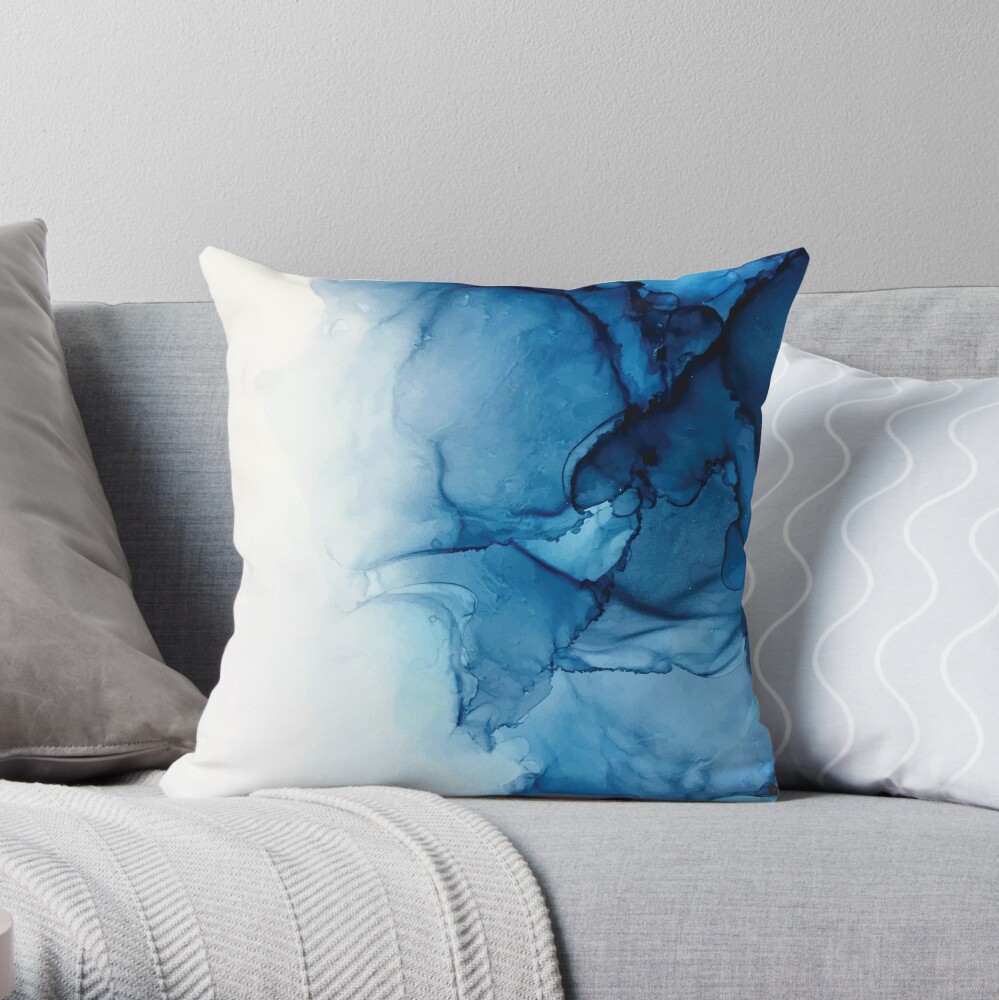 Blue Tides - Alcohol Ink Painting Throw Pillow