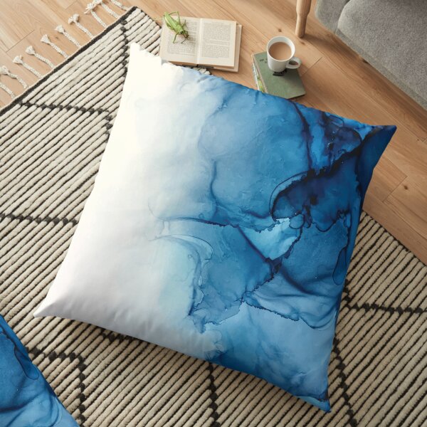 Blue Tides - Alcohol Ink Painting Floor Pillow