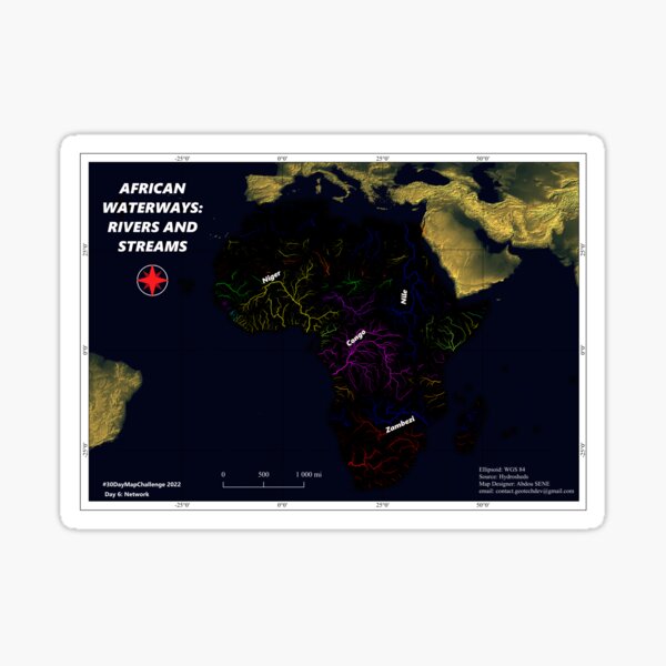 Maps of rivers and rivers Africa Sticker