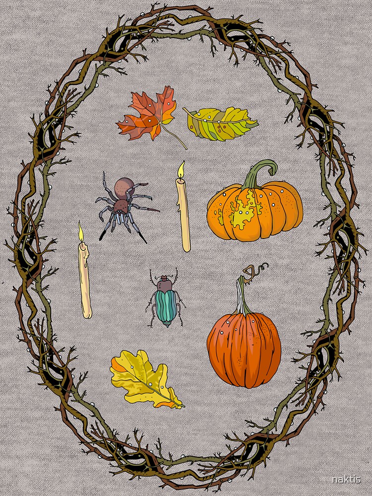 Autumn wreath branches frame with Halloween symbols. by naktis