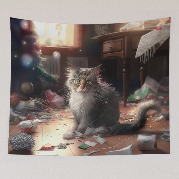 Item preview, Angry cat wrecks christmas tree designed and sold by XmasPatterns.