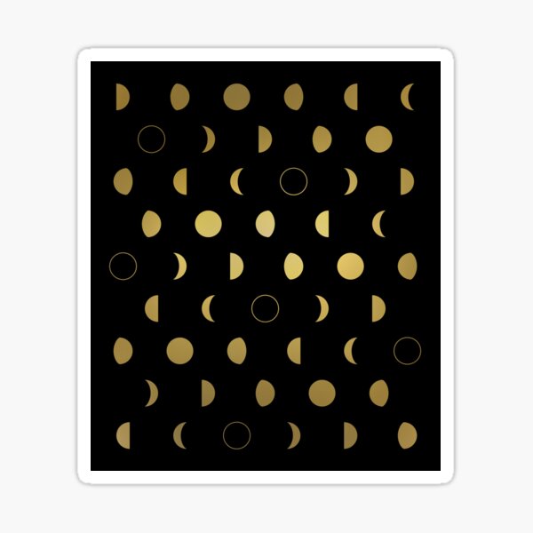 Gold moon phases pattern on black Sticker