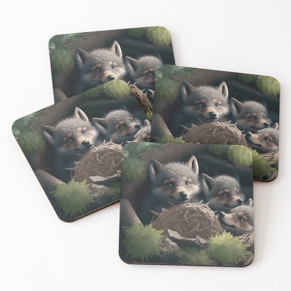 Item preview, Cute Baby Wolves in a Bird's Nest designed and sold by wolfnme.
