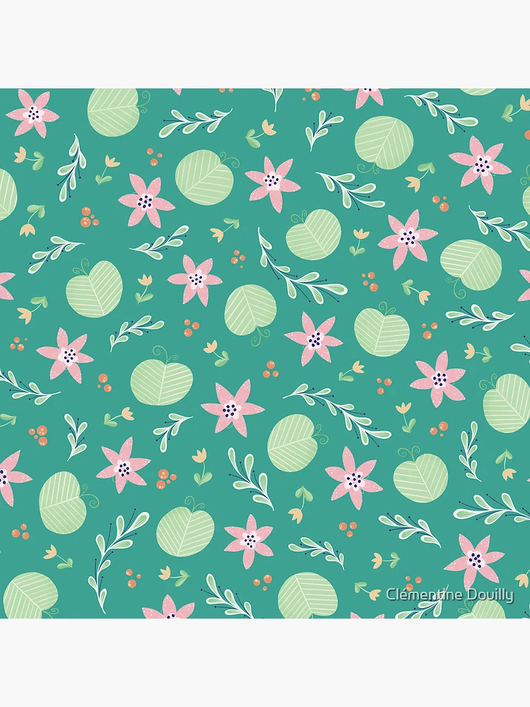 Thumbnail 4 of 4, Clock, Green spring pattern designed and sold by Clémentine Douilly.
