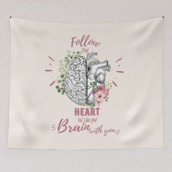 Item preview, Pink roses for floral brain and heart, Follow heart but take your brain with you, right balance between brain and heart, heart quote designed and sold by Collagedream.