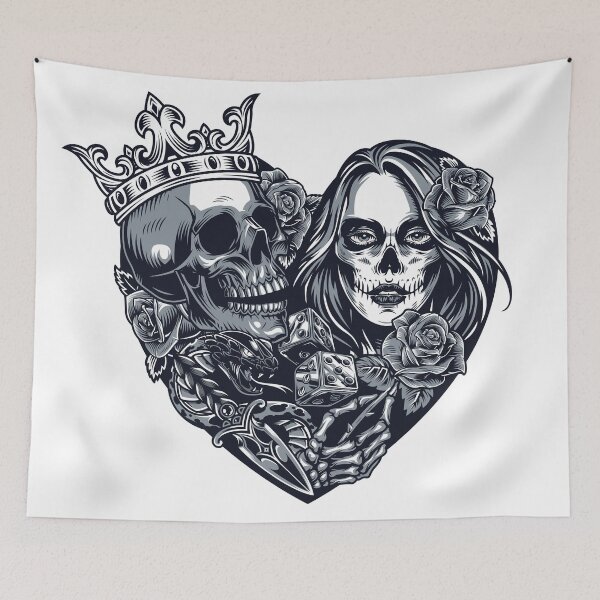 Item preview, Skull King in a Heart Chicano Tattoo Style Design designed and sold by RepublicOfFire.