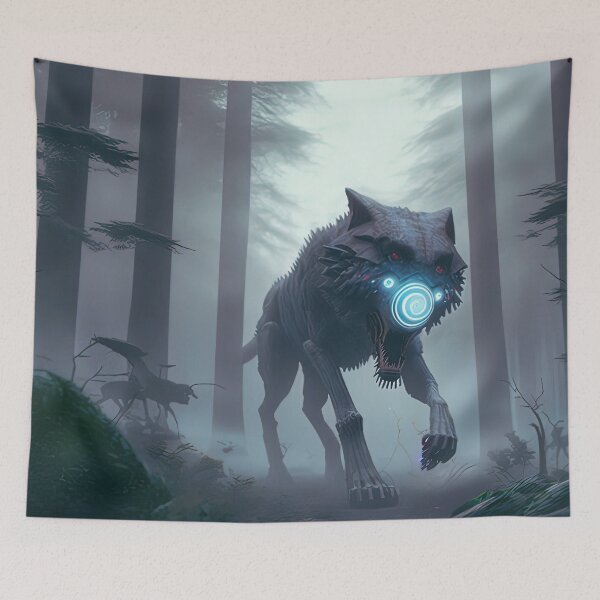 Item preview, A Cyber Wolf is Running in a Misty Forest designed and sold by wolfnme.