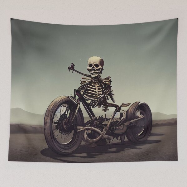 Item preview, Skeleton riding a motorcycle. Image digital art creation designed and sold by mrlongfield.