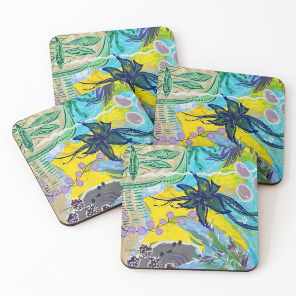 Item preview, Floral abstract in yellow and blue designed and sold by Lilly-Rune.