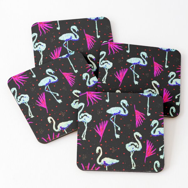 Item preview, Black Pink Blue Neon Yard Flamingos Static Grain designed and sold by ChristinasMess.