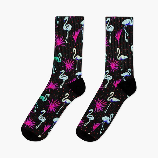 Item preview, Black Pink Blue Neon Yard Flamingos Static Grain designed and sold by ChristinasMess.