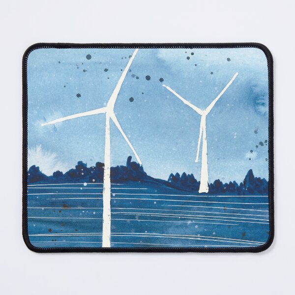 Item preview, Watercolor abstract blue seascape, abstract landscape, wind power, windmill designed and sold by anaozzart.