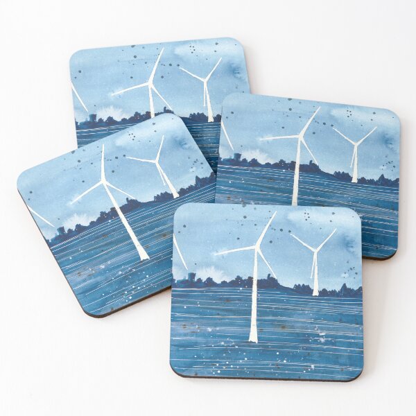 Item preview, Watercolor abstract blue seascape, abstract landscape, wind power, windmill designed and sold by anaozzart.