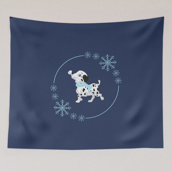 Item preview, Cute Dalmatian Puppy with Bone and Wintery Snowflake Circle in Winter Season designed and sold by SeasonalDogs.