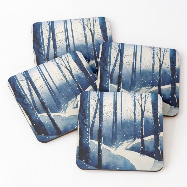 Item preview, Deep blue forest winter in loose fluid watercolor for winter festive season designed and sold by aricutcia.
