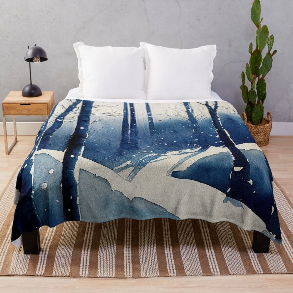 Item preview, Deep blue forest winter in loose fluid watercolor for winter festive season designed and sold by aricutcia.