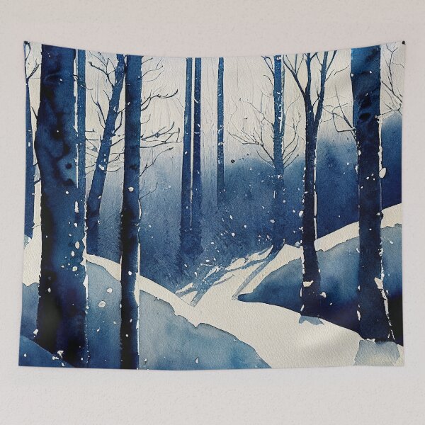 Item preview, Deep blue forest winter in loose fluid watercolor for winter festive season designed and sold by aricutcia.
