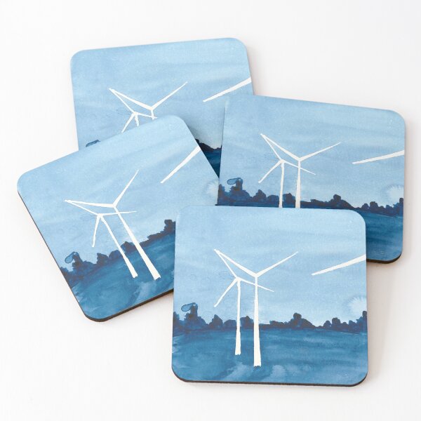 Item preview, Watercolor abstract blue seascape, abstract landscape, wind power, windmill designed and sold by anaozzart.