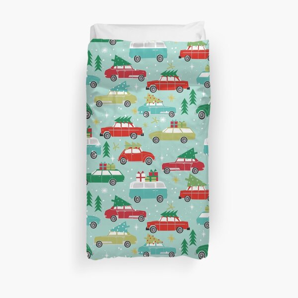 Christmas car tradition christmas trees holiday pattern winter festive Duvet Cover
