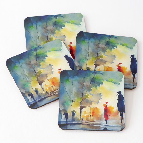 Item preview, Calle de la ciudad de la ciudad al atardecer en acuarela suelta abstracta designed and sold by aricutcia.