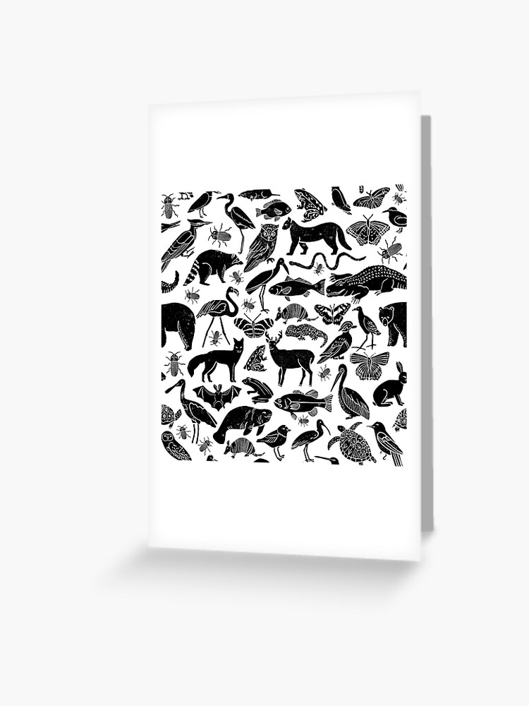 Linocut animals nature inspired printmaking black and white pattern nursery kids decor Linocut animals nature inspired printmaking black and white pattern nursery kids decor
