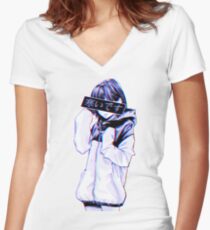 COLD - Sad Japanese Aesthetic Women's Fitted V-Neck T-Shirt