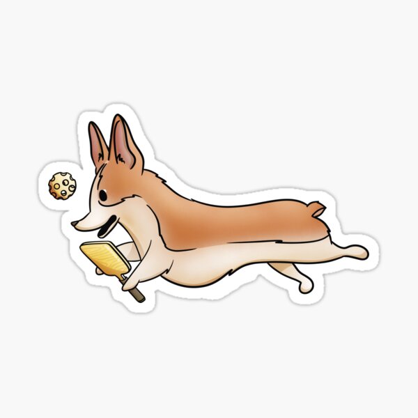 Corgi chasing his/her Pickleball on red Sticker