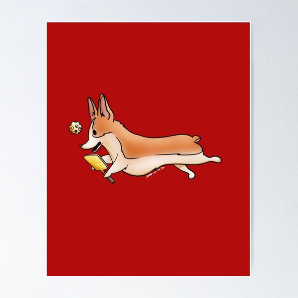 Item preview, Corgi chasing his/her Pickleball on red designed and sold by Heather van der Dys.