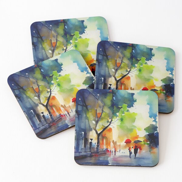 Item preview, Autumn sunset in colorful city in loose abstract fluid painting designed and sold by aricutcia.