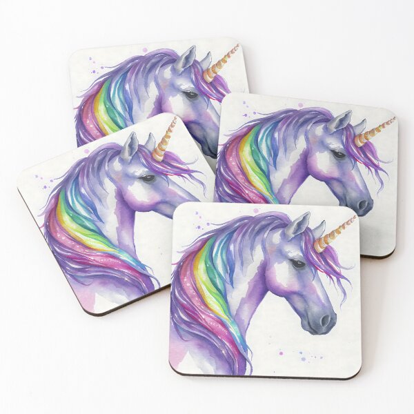 Item preview, Purple Unicorn with Rainbow Colored Mane Watercolor Portrait designed and sold by CGSGraphics.