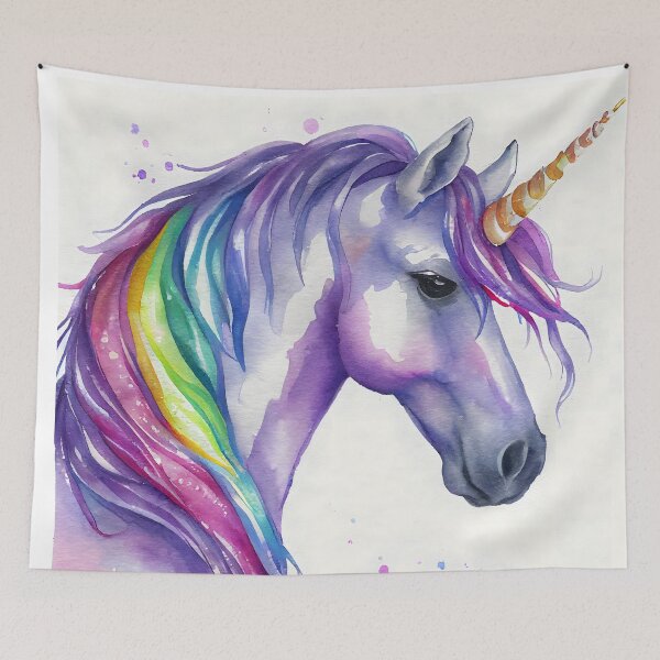 Item preview, Purple Unicorn with Rainbow Colored Mane Watercolor Portrait designed and sold by CGSGraphics.
